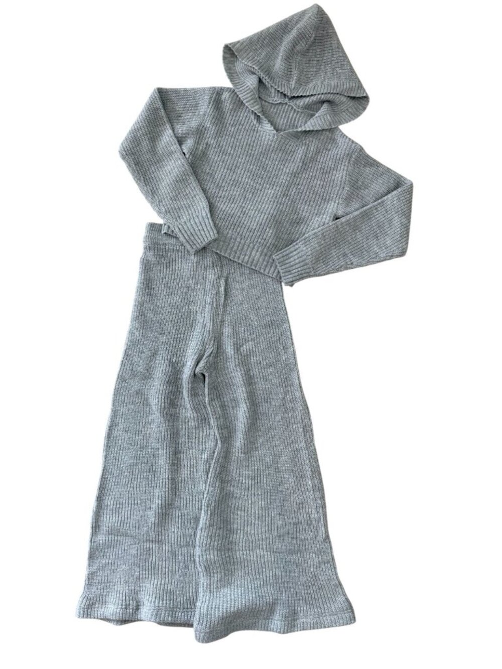 NWOT SHEIN Teen Gray Knit Hoodie & Wide Leg Pants Lounge Set (Size 12-13Y)